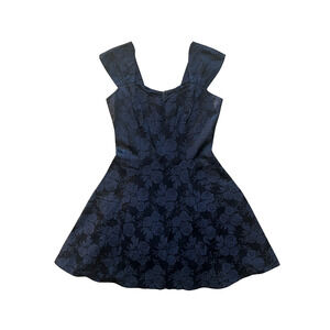 Vtg Roberta Black Floral Jacquard Dress Goth Romantic Feminine Rockabilly Party